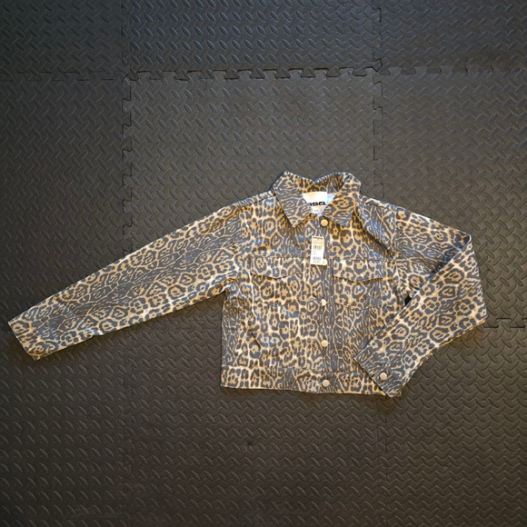 Women's RSQ Tan Black Leopard Print Crop Jean Jacket S - Picture 1 of 5
